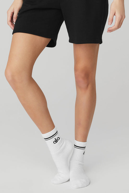 alo Men's Unisex Half-Crew Throwback Sock - White/Black