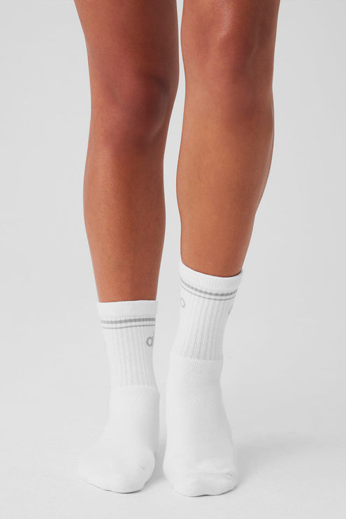 alo Men's Unisex Half-Crew Throwback Sock - White/Titanium