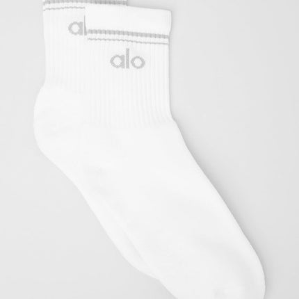 alo Men's Unisex Half-Crew Throwback Sock - White/Titanium