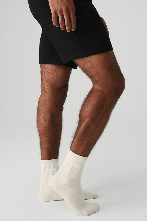 alo Men's Unisex Half-Crew Throwback Sock - Bone/White
