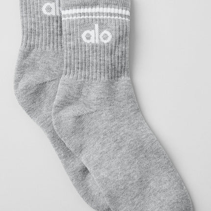 alo Men's Unisex Half-Crew Throwback Sock - Athletic Heather Grey/White