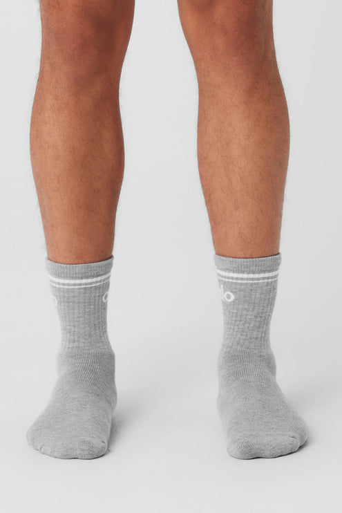 alo Men's Unisex Half-Crew Throwback Sock - Athletic Heather Grey/White