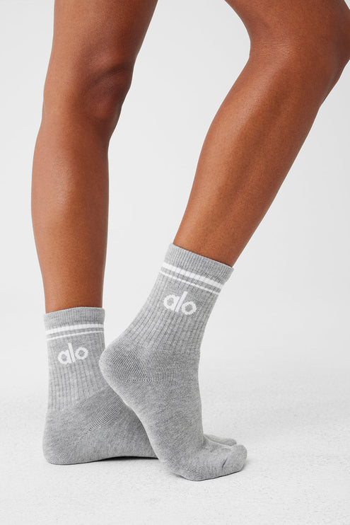 alo Men's Unisex Half-Crew Throwback Sock - Athletic Heather Grey/White