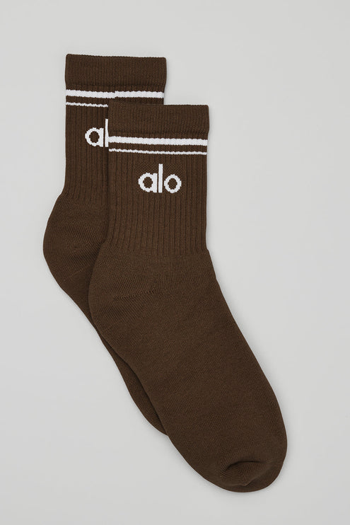 alo Men's Unisex Half-Crew Throwback Sock - Espresso/White