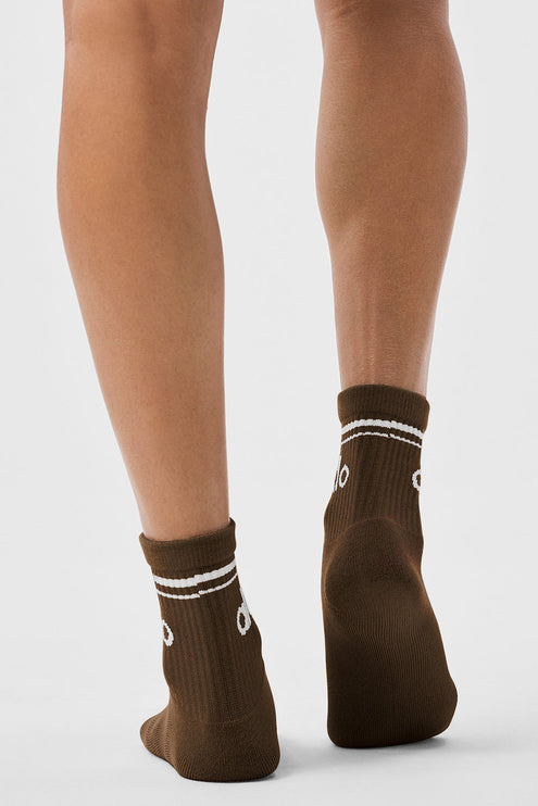alo Men's Unisex Half-Crew Throwback Sock - Espresso/White