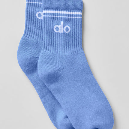 alo Men's Unisex Half-Crew Throwback Sock - Crystal Clear Blue/White