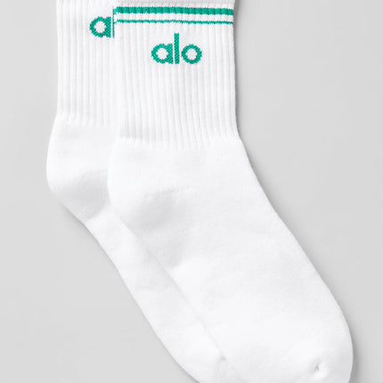 alo Men's Unisex Half-Crew Throwback Sock - White/Spruce Green