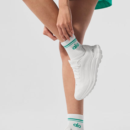 alo Men's Unisex Half-Crew Throwback Sock - White/Spruce Green