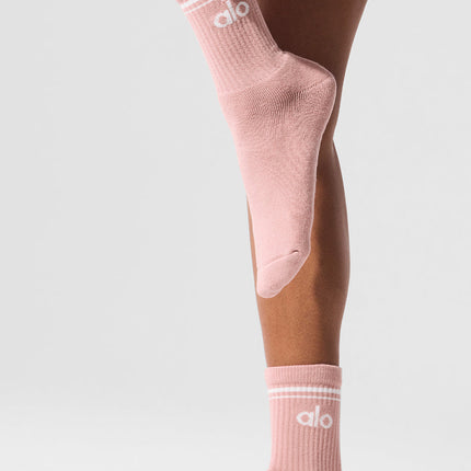 alo Men's Unisex Half-Crew Throwback Sock - Pink Quartz/White