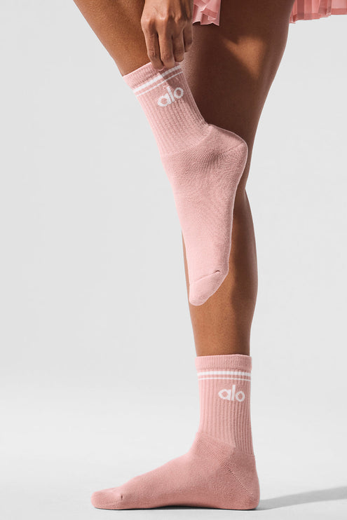 alo Men's Unisex Half-Crew Throwback Sock - Pink Quartz/White