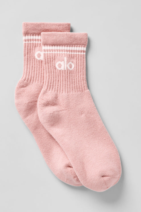 alo Men's Unisex Half-Crew Throwback Sock - Pink Quartz/White