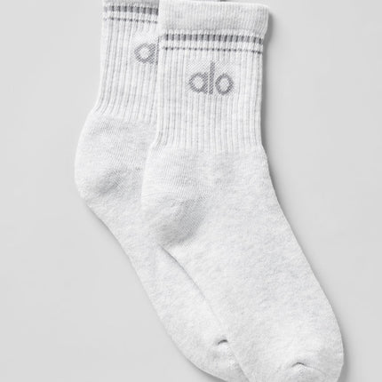 alo Men's Unisex Half-Crew Throwback Sock - White Heather/Grey