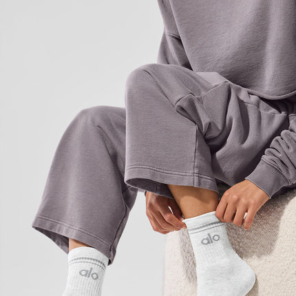 alo Men's Unisex Half-Crew Throwback Sock - White Heather/Grey