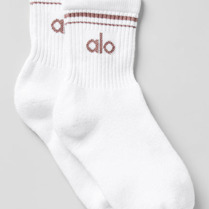 alo Men's Unisex Half-Crew Throwback Sock - White/Mushroom