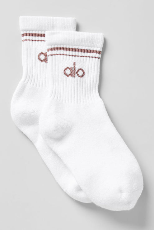 alo Men's Unisex Half-Crew Throwback Sock - White/Mushroom