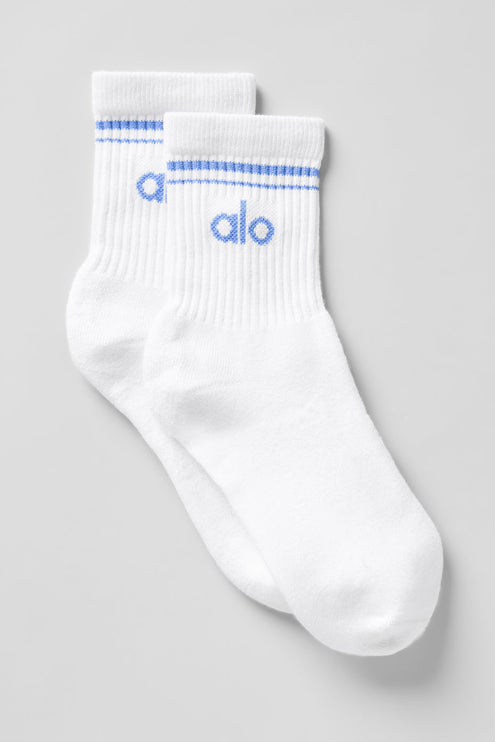 alo Men's Unisex Half-Crew Throwback Sock - White/Crystal Clear Blue