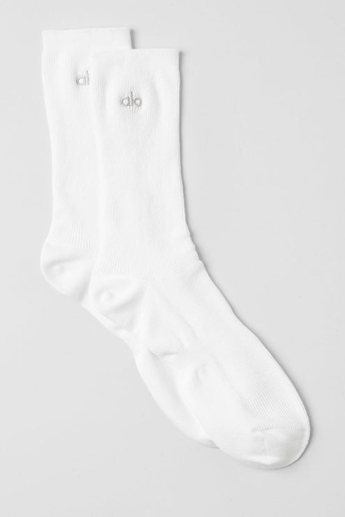 alo Men's Unisex Half-Crew Understated Sock - White