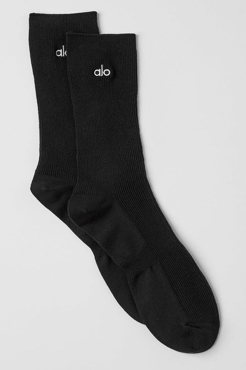 alo Men's Unisex Half-Crew Understated Sock - Black