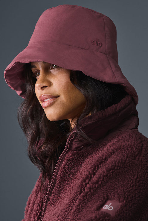 alo Women's Good Shade Puffer Bucket Hat - Burgundy Truffle
