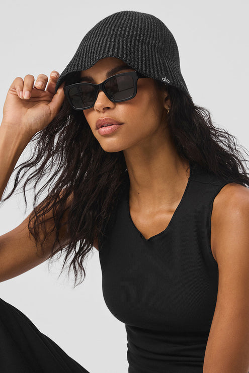 alo Women's Denim Knit Cloche - Black/Anthracite