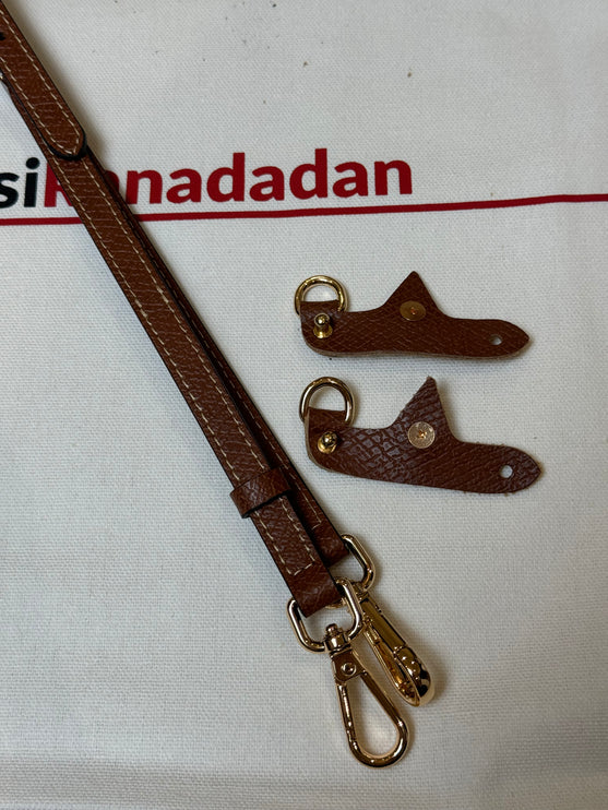 Longchamp Pouch Modeliyle Uyumlu Deri Askı Seti Kahverengi - Hemen Kargoda