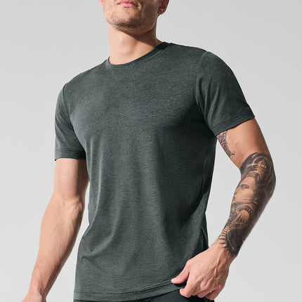 alo Men's Conquer Reform Crewneck Short Sleeve - Charcoal Green Heather