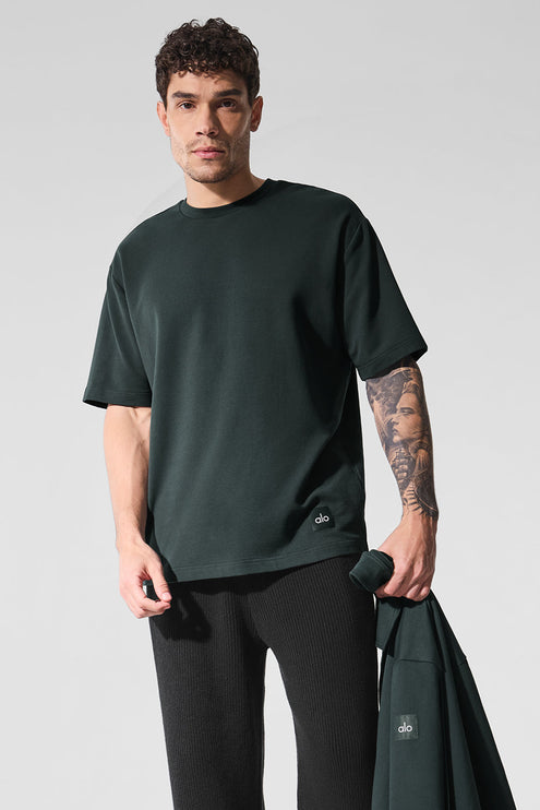 alo Men's Double Take Short Sleeve - Charcoal Green