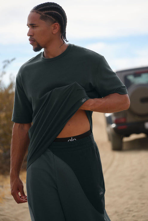 alo Men's Double Take Short Sleeve - Charcoal Green
