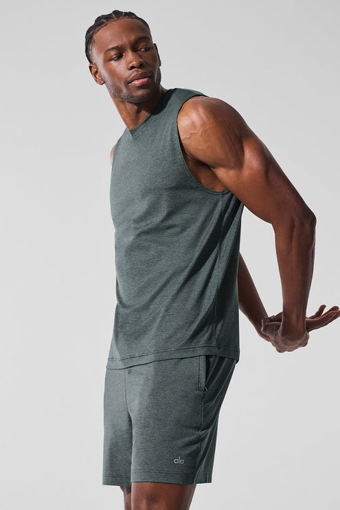 alo Men's Conquer Muscle Tank - Charcoal Green Heather