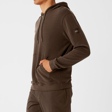 alo Men's Micro Waffle Fast Break Hoodie - Espresso