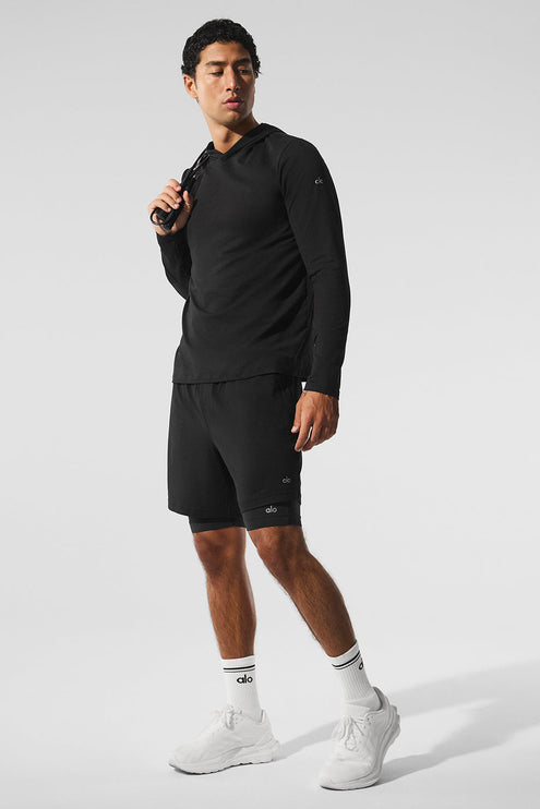 alo Men's Conquer React 2-In-1 Performance Short - Black/Black