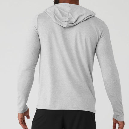 alo Men's Conquer Reform Long Sleeve With Hood - Athletic Heather Grey