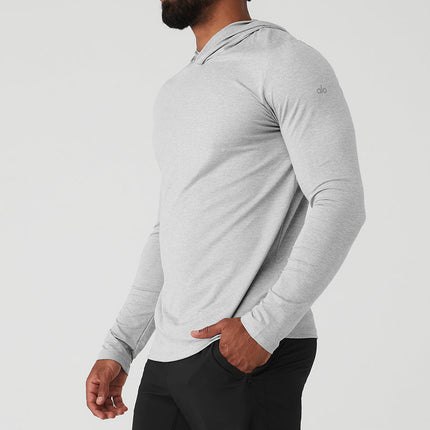alo Men's Conquer Reform Long Sleeve With Hood - Athletic Heather Grey