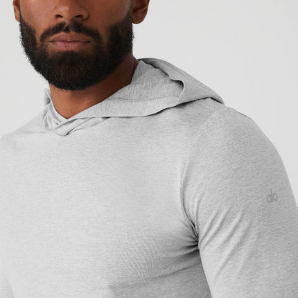 alo Men's Conquer Reform Long Sleeve With Hood - Athletic Heather Grey