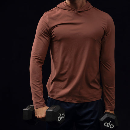 alo Men's Conquer Reform Long Sleeve With Hood - Chestnut