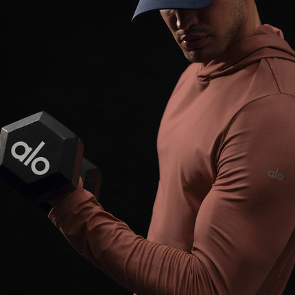 alo Men's Conquer Reform Long Sleeve With Hood - Chestnut