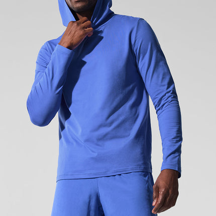 alo Men's Conquer Reform Long Sleeve With Hood - Marathon Blue