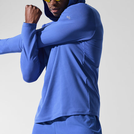 alo Men's Conquer Reform Long Sleeve With Hood - Marathon Blue