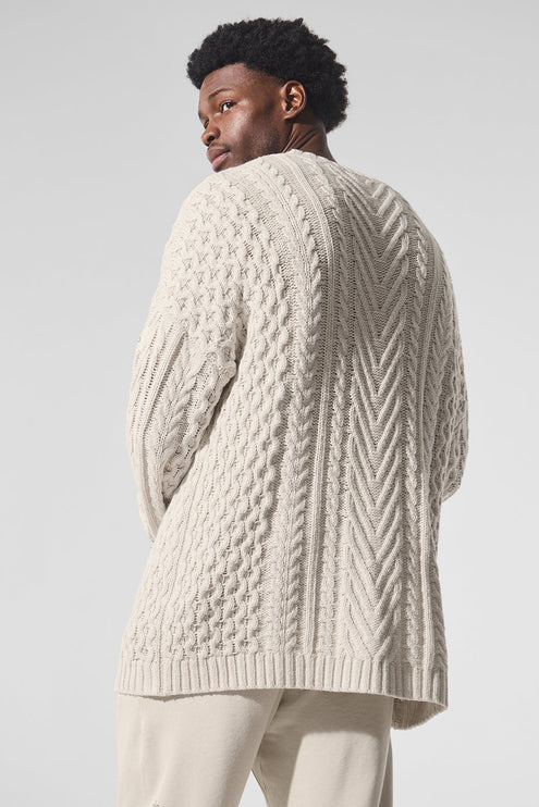 alo Men's Cable Knit Crew Neck Sweater - Bone