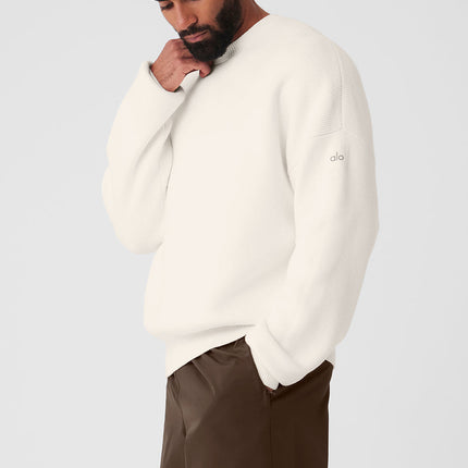 alo Men's Scholar Crew Neck Sweater - Ivory