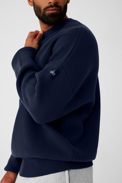 alo Men's Scholar Crew Neck Sweater - Navy