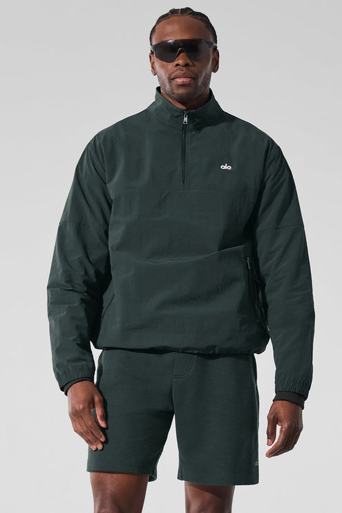 alo Men's Light Weight Takeaway Track Pullover - Charcoal Green