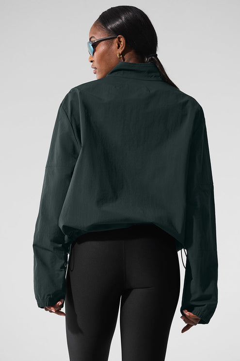 alo Women's Light Weight Takeaway Track Pullover - Charcoal Green