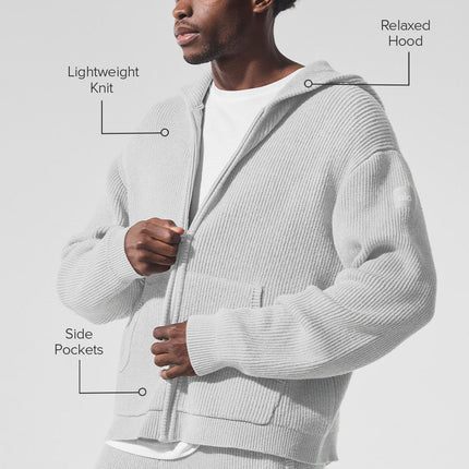alo Men's Domain Rib Knit Full Zip Sweater - Athletic Heather Grey