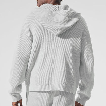 alo Men's Domain Rib Knit Full Zip Sweater - Athletic Heather Grey