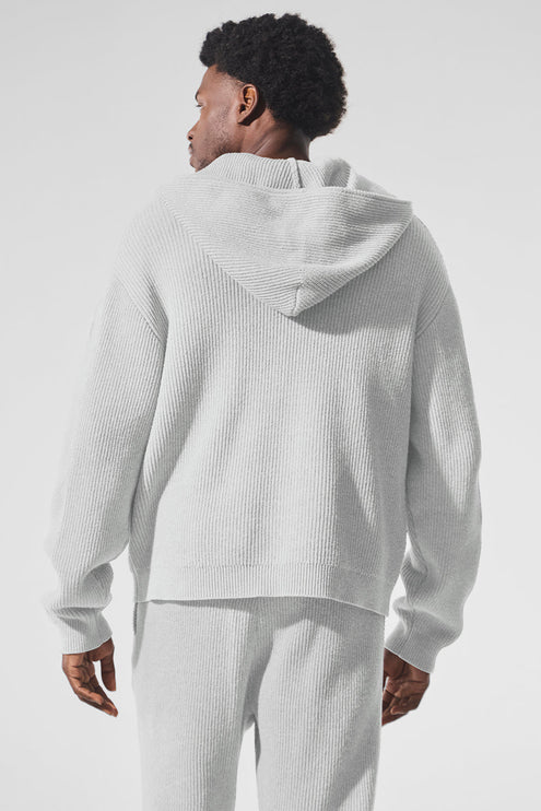 alo Men's Domain Rib Knit Full Zip Sweater - Athletic Heather Grey