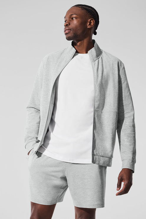 alo Men's Conquer Max Mock Neck Full Zip - Athletic Heather Grey
