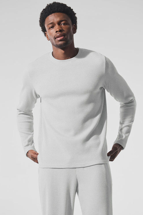 alo Men's Elevate Waffle Long Sleeve Crew - Athletic Heather Grey