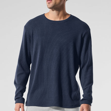alo Men's Elevate Waffle Long Sleeve Crew - Navy