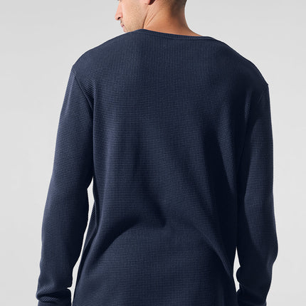 alo Men's Elevate Waffle Long Sleeve Crew - Navy